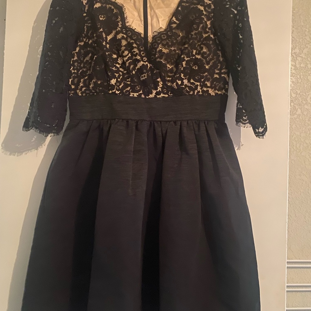 Eliza J Black and Tan Pleated A-Line Cocktail Dress
